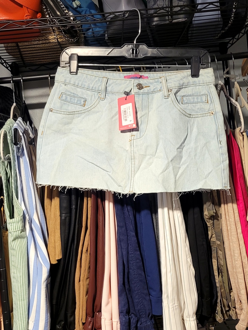 Edikted Light Wash Denim Mini Skirt - Pale Blue